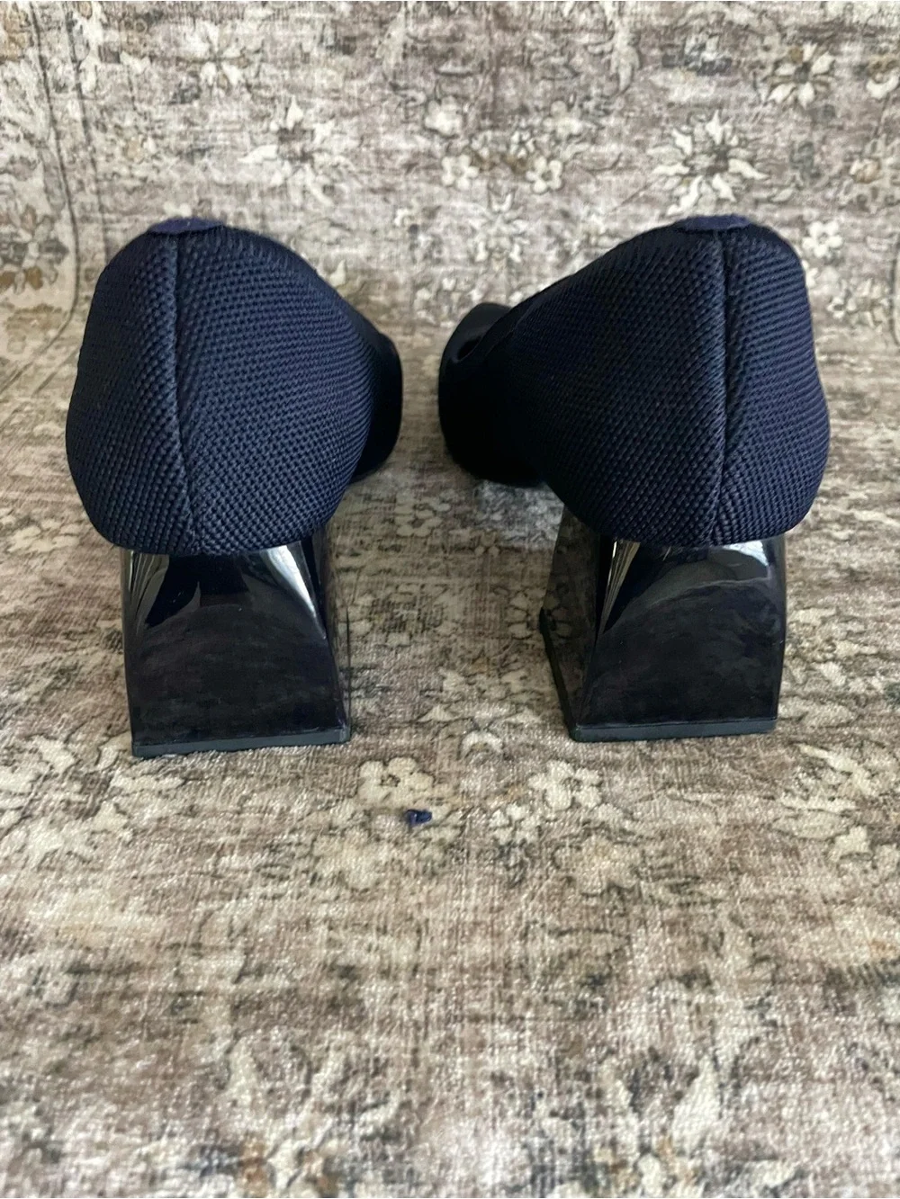 VIVAIA Pointed Toe Chunky Block Heel Pumps Aria Melody Navy Blue